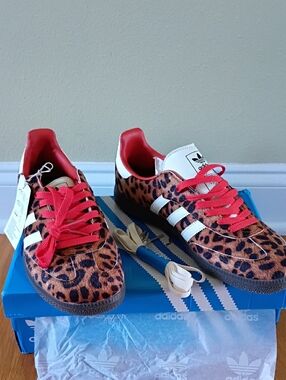 adidas Leopard Print Samba Sneakers with Red Laces